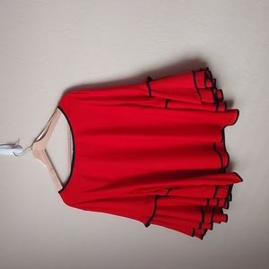 Red and Black Flare Sleeve Blouse